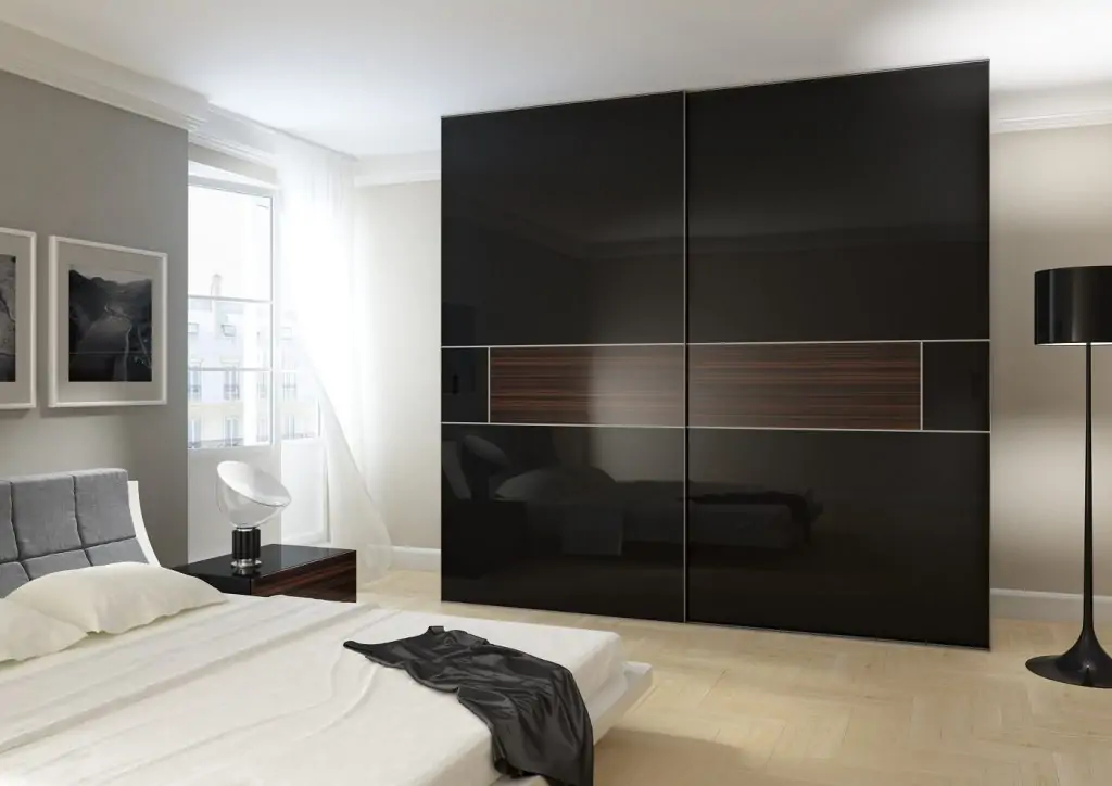 High Gloss & Wooden Insert Sliding Door