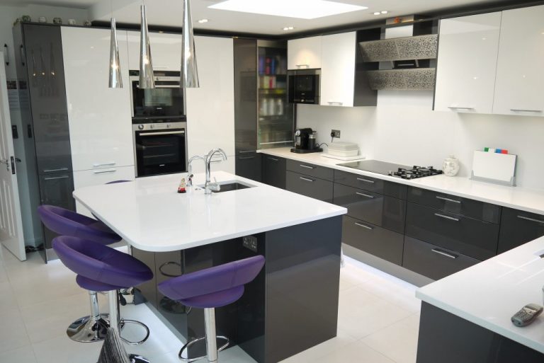 High Gloss-Modern-Charcoal & White Kitchen